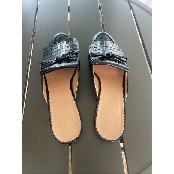 JCrew Leather Croc Embossed Slip on Mule Black Tassel size 8 - Picture 15 of 16